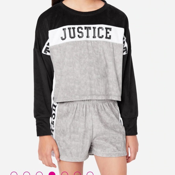 NWT JUSTICE Color Block Fleece Shorts and Pants Pajama Set - Picture 2 of 7